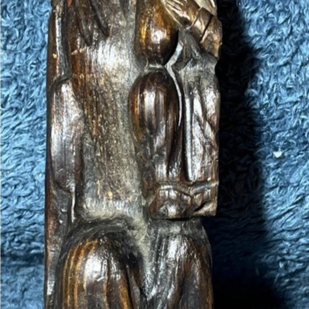 Scultura Madonna con bambino statua legno intagliato antica arte sacra 11”